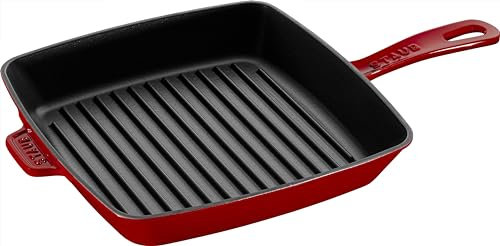 STAUB Amerikanische Grillpfanne aus emailliertem Gusseisen, 26 cm, Für alle Herdarten inkl. Induktion & Backofen, Kirschrot