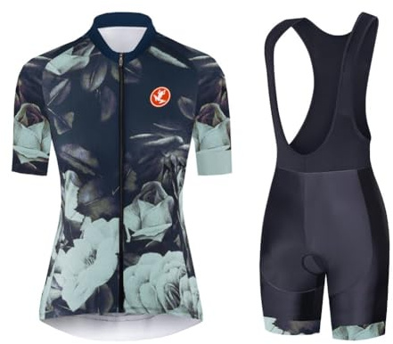 UGLY FROG Radtrikot Damen Kurzarm Fahrradbekleidung Set Outdoor Sports Radfahren Jersey + Radfahren Latzhose Shorts im Sommer