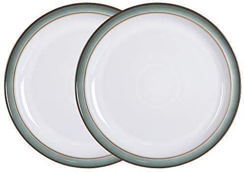 Denby - Regency Green Medium Plates Set of 2 - Dishwasher Microwave Safe Crockery 22cm - Green, White Ceramic Stoneware Tableware - Chip & Crack Resistant Lunch Plates