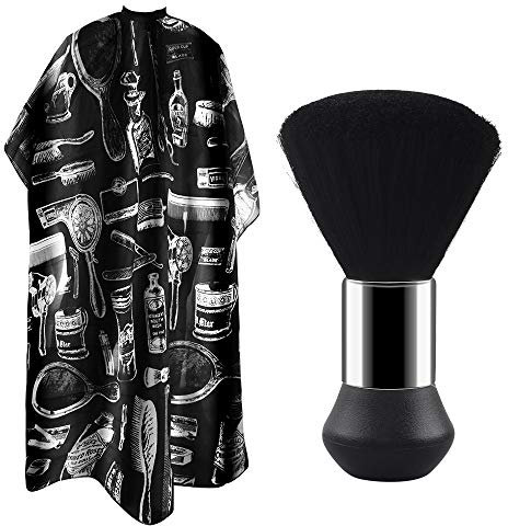 Mantella Barbiere,1 set di Grembiule da Parrucchiere Mantella Barbiere Professionale con Collo Spolverino Spazzola in Nylon,Mantella Parrucchiere Donna Uomo (Nero,120 x 150CM)