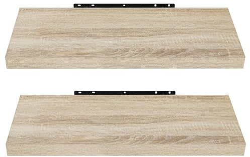 EUGAD Juego de 2 Estante Flotante de Pared Retro Estantería de Pared Madera Colgar Libro CD para Salon Dormitorio 50cm Roble Claro 0091QJ-2