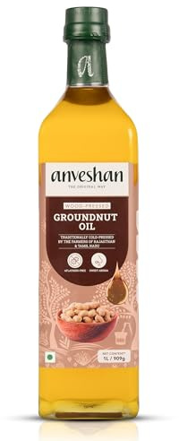 Anveshan Huile d'arachide d'arachide pressée à froid pour bois/1000 ml | Bouteille en verre | Huile d'arachide non raffinée | Idéal pour la cuisine et la friture