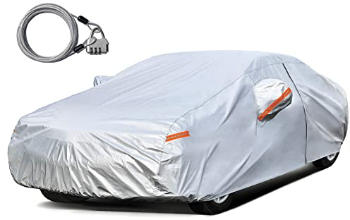 Kayme Car Cover for Automobiles All Weather Waterproof with Lock and Zipper Door, Outdoor Cover Sun Uv Rain Protection, Fit Sedan (186 to 193 Inch) H3
