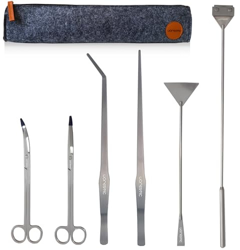 VORESTIC 6 Pcs Aquascape Tools, Stainless Steel Aquarium Kit with Tweezers, Scissors, Spatula, and Algae Scraper - Aquascaping Tools Set for Aquarium Maintenance
