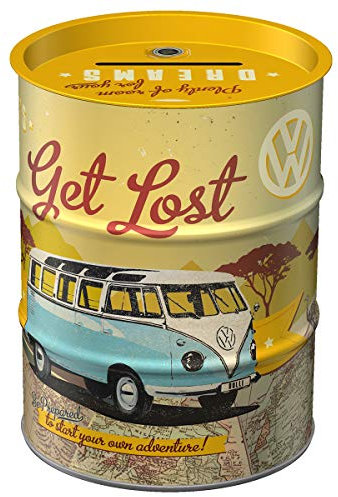 Nostalgic-Art Retro Spardose, 600 ml, VW Bulli – Let's Get Lost – Volkswagen Bus Geschenk-Idee, Original Lizenzprodukt (OLP), Sparschwein aus Metall, Vintage Blech-Sparbüchse