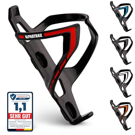 Alphatrail Bike Bottle Cage Max I Lifetime Anti-Breakage Guarantee 36g Lightweight Design I Incl. Fixing Screws I Compatible with Cube, SKS, Elite, Topeak and other drinking bottles I Red