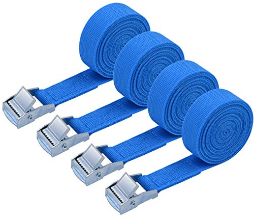URAQT Tie Down Straps, 4 Pack Heavy Duty Tensioning Belts, 2M Adjustable Cargo Straps Ratchet Straps for Motorcycle, Cargo, Trucks, Trailer, Luggage, 250kg Loading Capacity, Quick Release (Blue)