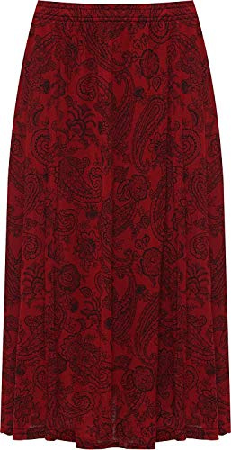 GirlzWalk Title Women's Paisley Print Midi Skirt Ladies Elasticated Stretch Waist Plus Size (Wine, X-Large/UK 16-18)