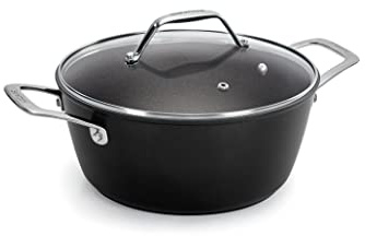 Barazzoni Casseruola 2 manici con coperchio, ø24 cm, Rivestimento 5 strati Titan Pro, Alluminio antiaderente, Made in Italy, Induzione+Gas, Linea Black Titan Pro