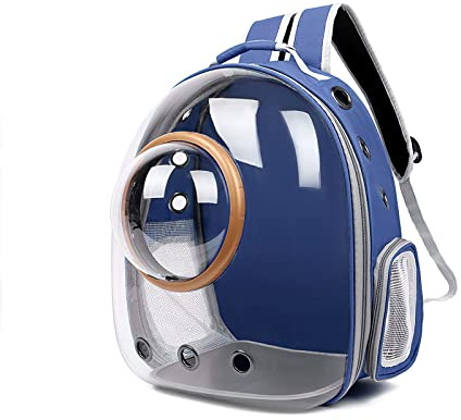 Galatée Katzen Rucksack Träger, Hund, Haustier Rucksack Blasen Rucksack, wasserdichte, Klare Haustier Kapseltasche Im Freien, Raumkapsel Haustier-Rucksack Belüften(Blau, Transparente Abdeckung)