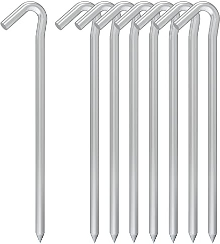 9 Inches 8 Pack Heavy Duty Tent Stakes, Metal Ground Stakes for Camping, Garden or Inflatable, Galvanized Steel Pegs for Yard and Outdoor Decorations