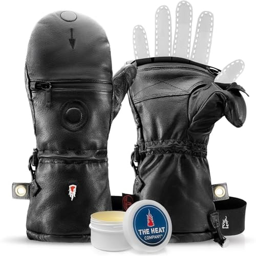 THE HEAT COMPANY Shell Full Leather muffole - L'innovazione dei guanti - Guanti pelle da ripiegare - Guanti invernali extra caldi - Guanti termici sci: uomo & donna - senza guanto interno