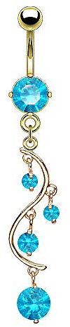 Piercingfaktor Bauchnabelpiercing Chirurgenstahl Bauch Bauchnabel Piercing Banane Stecker Anhänger Wein vergoldet mit Kristallen Gold Aqua
