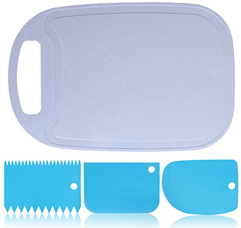 Plastic Chopping Board Set, BPA Free Kitchen Cutting Board Wheat Straw pp Vegetable Board with 3pcs Baking Tools Plastic Scraper for Cutting Meat, Vegetables, Fruit, Cheeses and Bread, Blue