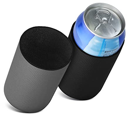 kwmobile Set of 2 Neoprene Can Coolers Compatible with 500ml Can - Keep Beer Soda Soft Drinks Cool - Black/Grey