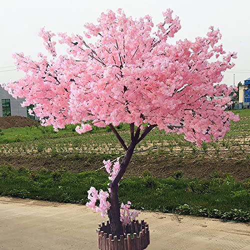 HELFIS Arbres De Fleurs De Cerisier Roses Artificiels Denses Japonais Modernes Faits À La Main Arbre De Fleurs De Cerisier Intérieur Extérieur Maison Bureau Fête Mariage Pink- 2x2m