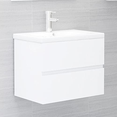 WIFESE Waschbeckenunterschrank Weiß 60x38,5x45 cm Holzwerkstoff Badezimmer Möbel Waschtischunterschrank mit 1 Schublade für Waschraum Sein Badezimmer Klaren Linien & Schlanke Design