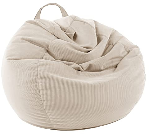 LPMOERA Stuffed Animal Storage Bean Bag Chair Cover (No Filler) For Kids and Adults.Pets Dogs/Cats Lazy Beds.Soft Stuffable Bean Bag For Organizing Children Plush Toys or Memory Foam Cream White L