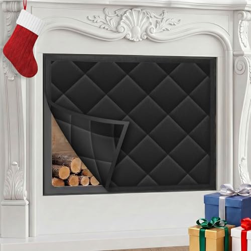 CADARA Magnetic Fireplace Draft Cover, Fireplace Blocker Blanket for Insulation, Indoor Fireplace Draft Stopper for Heat Loss Black 36 W x 30 H