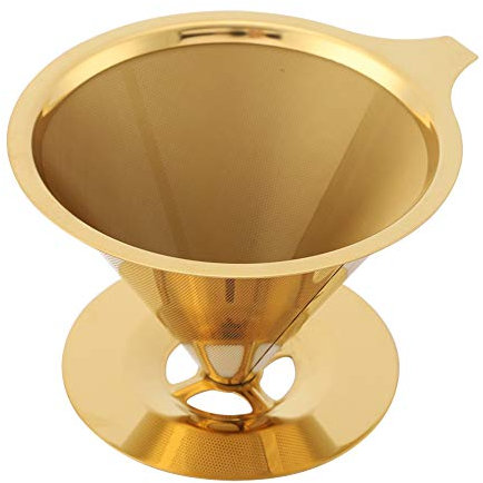 Kaffeefilter Wiederverwendbare für 4 Tassen Permanenter Kaffee Filter aus Edelstahl mit Tassenständer Papierloser Kaffeetropfer Gold