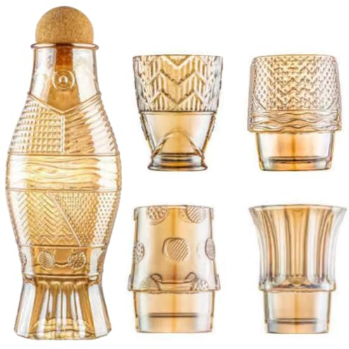 MEETOZ Glasbecher, Bierglas, 4er-Set, Kaltwasserkessel, 1000 ml, stapelbarer Glasbecher in Fischform, für Soda, Saft, Milch, Cola, Bier, Spirituosen (Fischform)