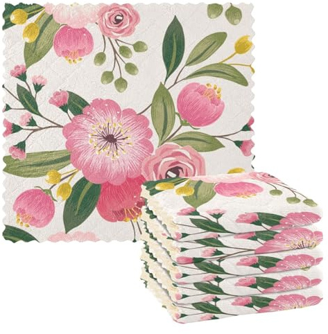 Mnsruu Microfibre Cleaning Cloths Spring Pink Floral Roses Reusable Dish Cloths for Washing Up 6 Pack Swedish Dishcloth Microfibre Cleaning Towels Washable Duster Rags Cloth Home
