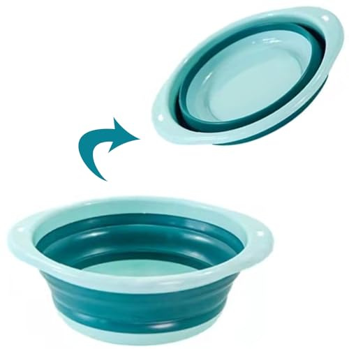 Folding Wash Basin, Washing Bowl, Multifunctional Round Washbasin, Collapsible Round Washing Bowl, Basin Washing Basket, Foldable Silicone Bowl for Outdoor Travel, Camping, Hiking (36 cm)