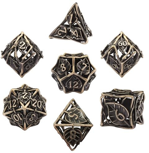 SIQUK 7 Stücke DND Würfel Set, Metall Würfel Spiel Polyedrische Würfel Hohles Spielwürfel Dungeons and Dragons Würfel für D&D MTG RPG (Antike Bronze)