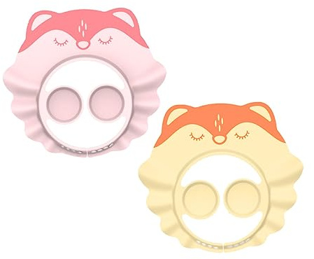 Chapeau de Shampoing Bébé Réglable 2 Pièces en Eva | Visière de Bain, Conception Ergonomique Légère, Lot Rose et Jaune pour Garçon et Filles