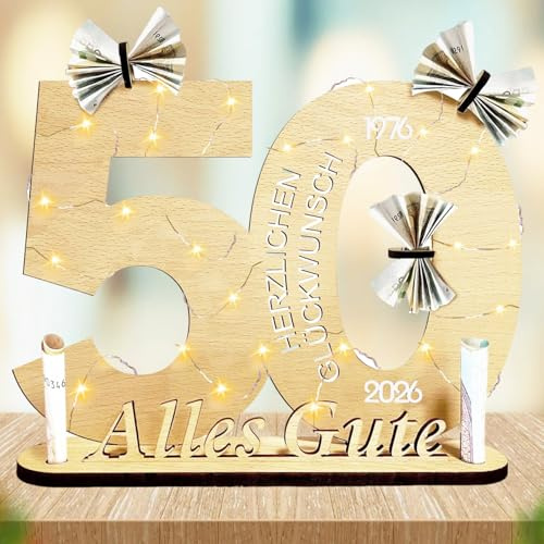 Geschenke zum 50 Geburtstag, Coole Geschenkideen zum 50. Frauen Männer | Geschenke zum 50 Geburtstag, 50 Geburtstags Geschenk, 50 Jahre Altes LED-Holzornament, Geldgeschenke Geburtstag, 50 Alles