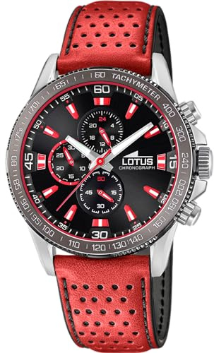 LOTUS Reloj Hombre Analógico de Cuero Rojo | Movimiento de Cuarzo, Cronógrafo, Cristal Mineral de Alta Resistencia, Resistente al Agua 5 ATM Elegante 18957/3