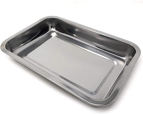 Space Home - Bandeja para Servir - Fuente Honda Rectangular - Plato para Alimentos - Fuente de Presentación - Acero Inoxidable - 40 x 30 cm