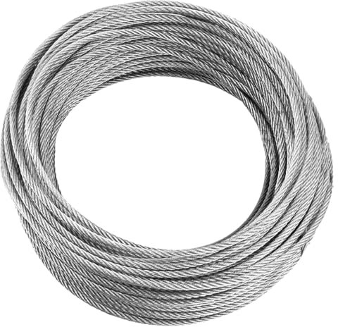 Wire Rope 3mm, 30m / 98.4ft Stainless Steel Wire Rope Cable, 7 x 7 Heavy Duty Flexible Metal Cord, Hold Up to 352lbs(160kg) / 1404lbs(637kg) Breaking Strength