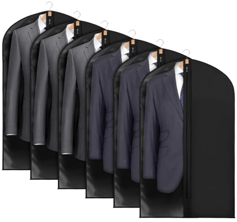 KEEGH 43 Garment Bags for Hanging Clothes, Suit Cover Bags for Men, Suit Bags for Closet Storage or Travel, Suit Protector Bag Clothes Cover for Suits Shirts Coat with Big Clear Window, 6 Pack, Black