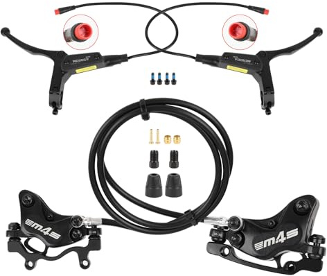 JFOYH 4-Pistons E-Bike Hydraulic Disc Brakes Set for Elecric Bike with Power-Off Sensor, Ebike Hydraulic Brake Upgrade kit with 2-PIN Power-Off Sensor Male Connector(No Rotors)