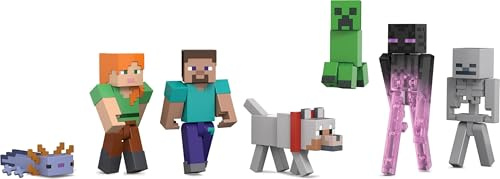 Minecraft Set di 7 figure d'azione World Builder, collezione di personaggi in scala da 8,3 cm, include Steve, Ari, Enderman e Altro