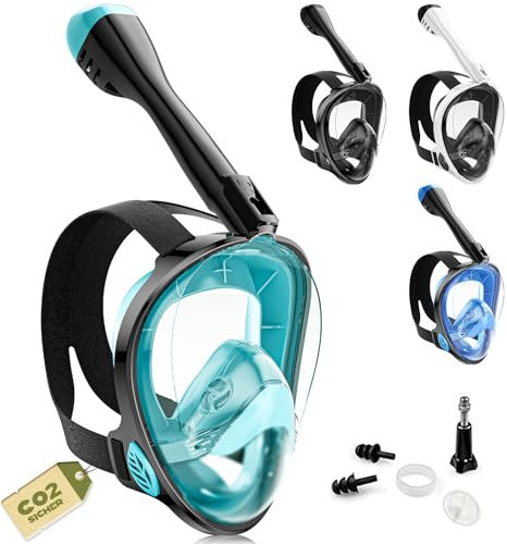 Maschera Snorkeling Integrale Maschera Subacquea Adulti Professionale Maschera Anti Appannamento Maschera da Sub Con Staffa per Fotocamera Maschere Snorkeling Banda (Turchese, S/M)