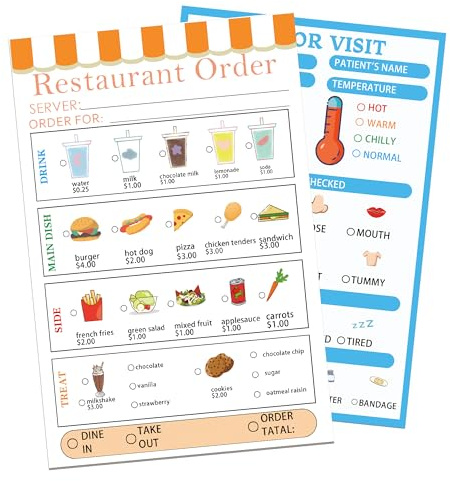 wootile Bloc de notas de juego, 50 páginas, para llevar al restaurante, visita al médico, bloc de notas, cheques de invitados, servidor, bloc de notas para niños (Restaurante)