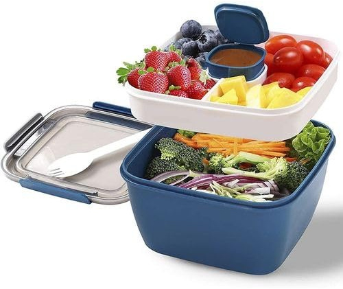 Hemasa 1100ml Portable Lunch Box Container 2 Layer Grid Salad Bowl Bento Boxes Salad Bowls Lunch Box Lunch Container for Food