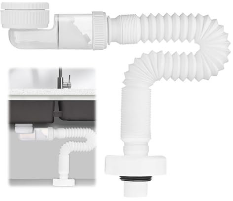 KBIBCK 1 1/4 Zoll Siphon, 360° Einstellbarer Siphon Waschbecken, Abflussrohr mit Geruchsverschluss, Geruchsdichter Flexibler Siphons,Austauschbarer Abwasserrohr für Küchenspüle Badezimmer Abfluss Rohr