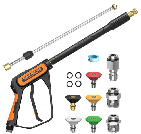 Heliwoo Pressure Washer Gun Wand with 3/8 Swivel Plug & M22-14/15mm Fitting & 5 Nozzle Tips, Power Washer Gun for Foam Cannon Car Wash, 5000PSI 40 Inch