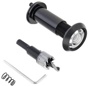 Mirilla de puerta de 16 mm, 200 grados, lente de cristal HD, gran angular, mirilla de seguridad con juego de brocas para puertas de 4 a 6,5 cm de grosor (negro con broca)