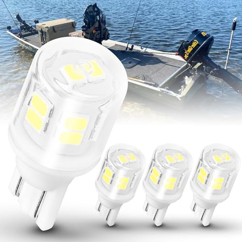 T10 Wedge Base Marine Boat Light Bulb 3Watt, 6000K White 12V 24V 906 LED Navigation Lights Bulb for Anchor Light Stern Light All-Round Light Mast Masthead Light Pontoon Boat Sailboat Kayak 4PCS