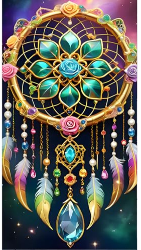 DPHERO DIY Traumfänger Diamant Painting Kits Bilder für Erwachsene Anfänger,5D Mandala Diamond Painting Set,DIY Runde Steine Feder Diamant Kunst Kits, Diamant Art für Zuhause Dekor 40x70 cm