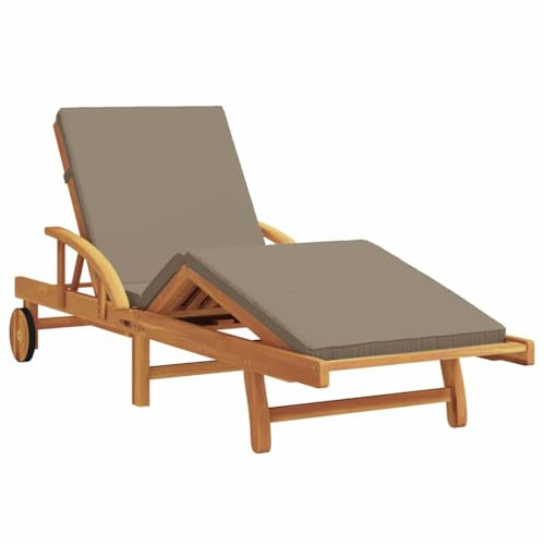 vidaXL Comfortable Padded Sun Lounger with Adjustable Armrests in Taupe, Foldable Teak Wood Design, Outdoor Furniture for Relaxation, One Seating Capacity, Garden, Patio, Balcony, Tilting Chaise