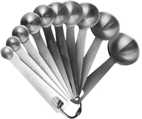 TOPPERFUN Juego De 10 Cucharas Medidoras De Acero Inoxidable 10 Piezas Diferentes Escalas Para Hornear y Medir Líquidos o Sólidos, Apilables Para Uso Doméstico y Profesional