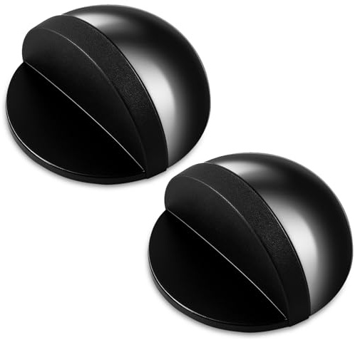 Self Adhesive Door Stopper No Drill - 2 Pack Stainless Steel Floor Mount | Half Dome Wall & Floor Protector for Home & Office (Black)
