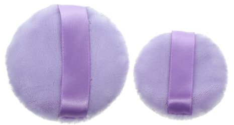 VALICLUD Lot de 2 Houppettes à Maquillage pour Poudre Visage en Coton Pourpre, Texture Délicate Bandeau Doigt, Forme Ronde, Design Raffiné pour Shopping et Voyages