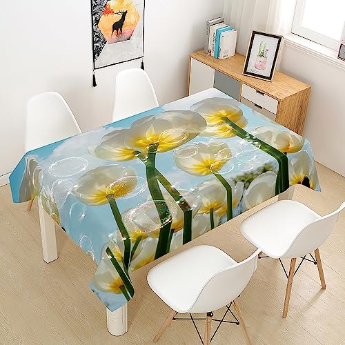 Lukery Tischdecke Rechteckig, 3D Bunte Blumen Outdoor Tischdecke, Polyester Haben Lotuseffekt, Abwaschbare Tischtuch, Gartentischdecke, für Esszimmer/Geburtstag (tulpen und Wolken,140x220cm)