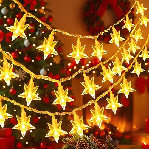 Lichterkette Innen, 6M 40LED Sterne Lichterkette Batterie, LED Lichterkette mit Timer, Lichterketten Warmweiß für Innen Zimmer Vorhang Weihnachtsbaum Kinderzimmer